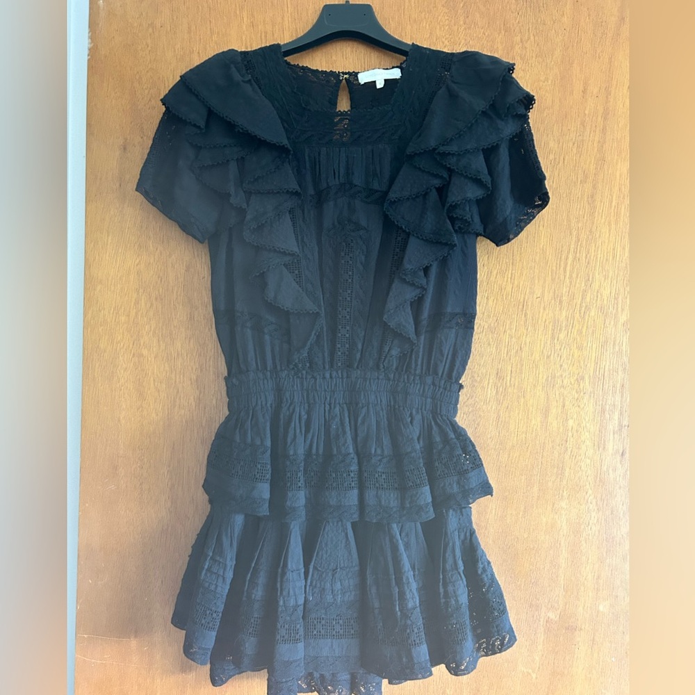 Love Shack Fancy Black Ruffled Short Sleeve Dress